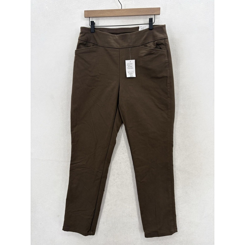 Croft & Barrow Effortless Stretch Pants Womens 10 Brown Straight Pull On Comfort
